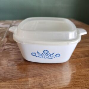 Vintage Blue Cornflower Corning Ware P-43-B, 22 oz Casserole Dish w/ Plastic Lid